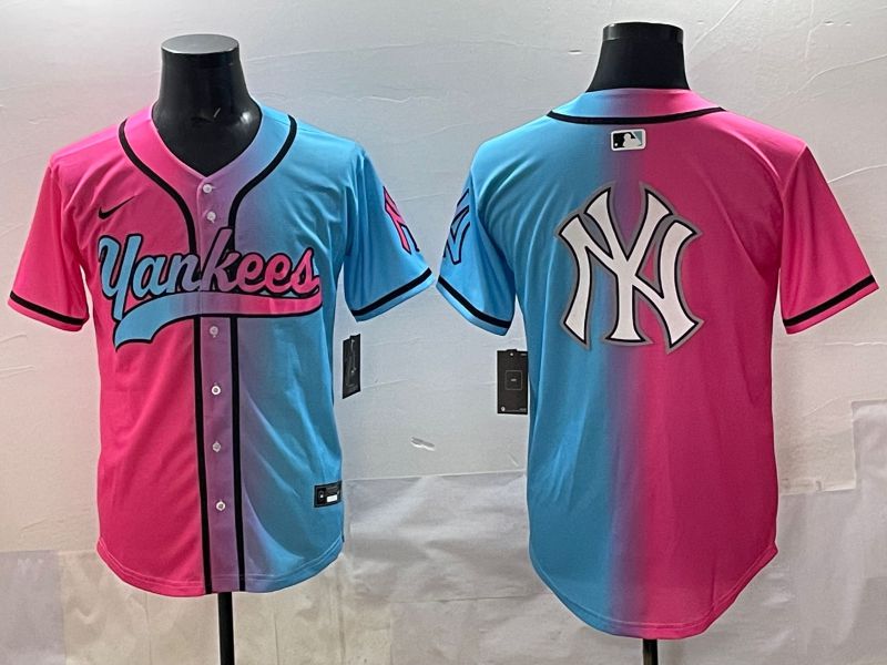 Men 2025 New York Yankees Blank Blue pink Game Nike MLB Jersey style 0023->new york yankees->MLB Jersey